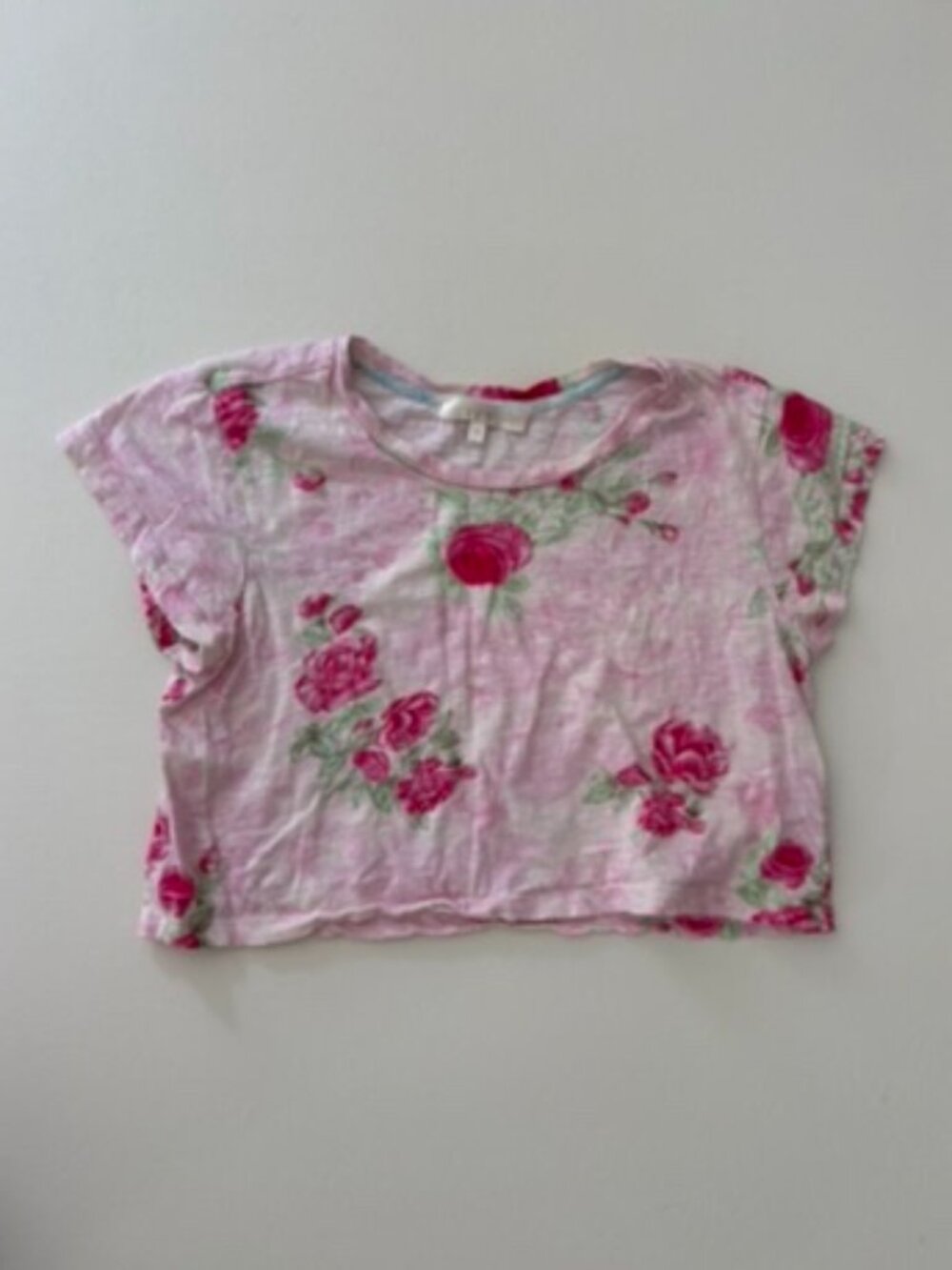 LoveShackFancy Pink Floral Rose Cropped T-Shirt Top XS
